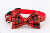 Red Plaid Dog Collar with Removable Matching Bow Tie